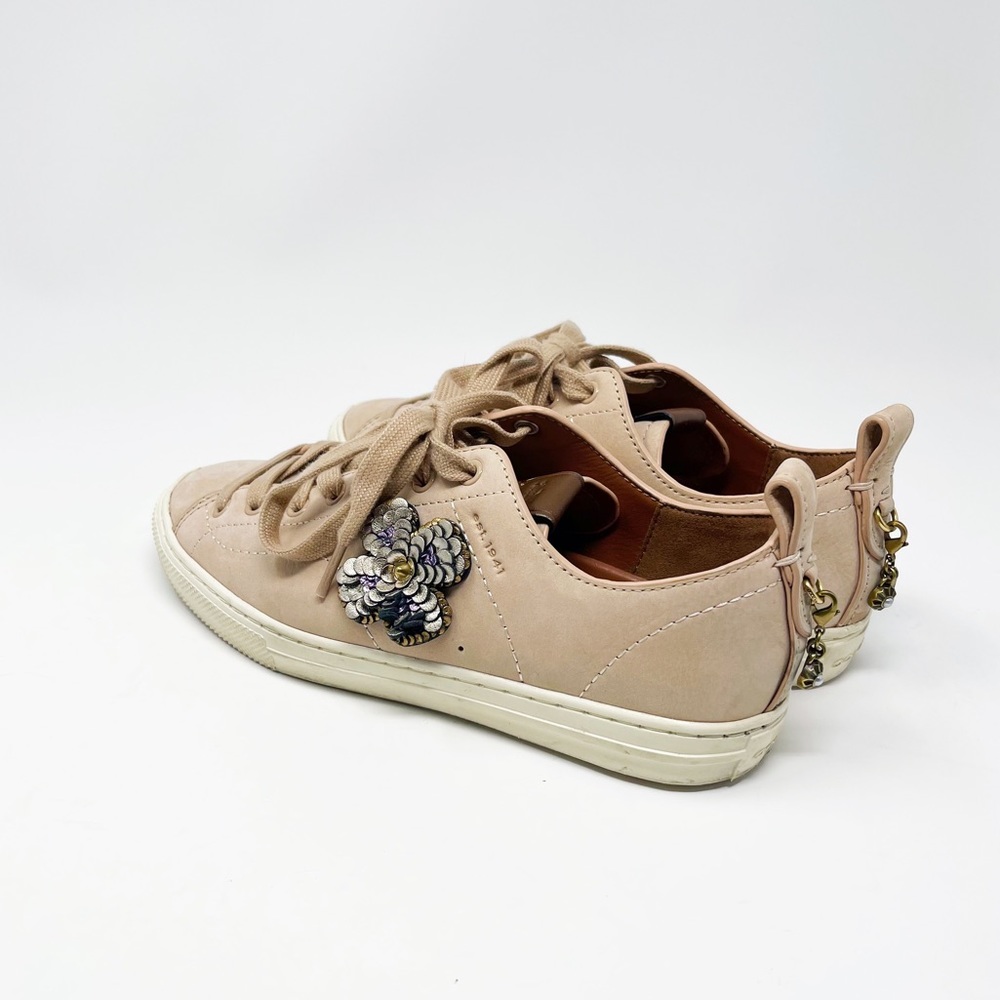 RARE Coach C121 Low Top Sneaker Nubuck Leather Lace Up Designer Shoes Cream 6.5 - Picture 5 of 12